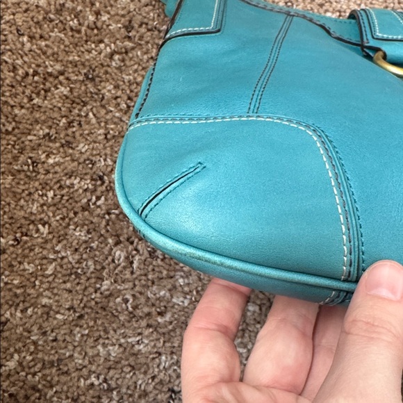 Coach Hamptons Slim Ocean Blue Leather Medium Hobo Shoulder Bag - Picture 4 of 7